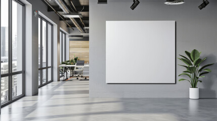 Wall Mural - empty white blank poster in an office, 
white board hung in a room  in modern office