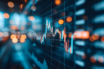 Investing and Trading: Digital Charts and Graphs Reflect modern Market Volatility. Neural network generated image. Not based on any actual scene or pattern.