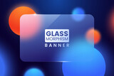 Fototapeta Łazienka - Realistic glassmorphism background. Vertical rectangular banner with glass overlay effect on abstract background with bright gradient bubbles. Vector illustration.
