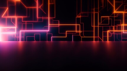 Wall Mural - colorful glowing geometric shapes on a dark abstract futuristic canvas