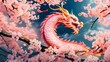 chinese dragon, astral background, chinese zodiac background, cherry blossoms, chinese new year