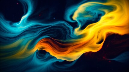 Wall Mural - dynamic blue and yellow swirls painting a starry night sky