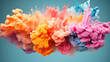© lensofcolors - Fluidity of colorful Pantone tones on horizontal blue background. Expressionist color explosion, pretty pastel color palette. Ai generated