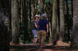 © Simon - Man and woman walking together entering a shady pine woods