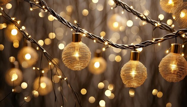 gold string lights on a boho style christmas background