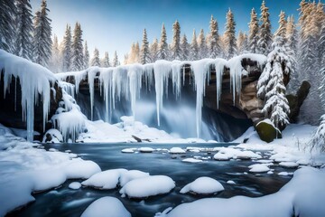 Wall Mural - waterfall in the mountains  generated by AI technology