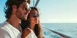 © An - Young couple in love enjoying cruise vacation on a sunny day.