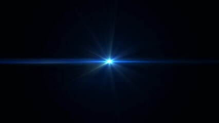Wall Mural - abstract loop center flickering glow blue star optical shine light lens flares animation on black ba