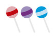 Hoja de iconos de caramelos en un palo de color rojo, morado y azul.