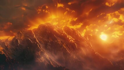 Poster - Beautiful sunset over a mountain range, perfect for travel and nature concepts.