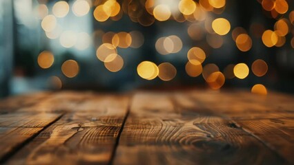 Aufkleber - A wooden table adorned with twinkling lights. Perfect for holiday or celebration concepts.