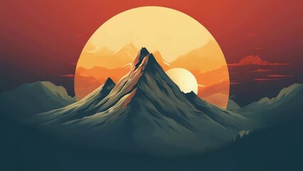 Poster - Majestic mountain with a beautiful sunset in the background. Perfect for nature enthusiasts and travel websites.