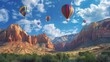 © JovialFox - Sunrise Dream: Colorful Hot Air Balloons Soaring Above a Majestic Desert. Unforgettable Travel Experience, Adventure Inspiration, and Stock Photo for Booking Platforms