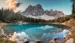 panoramic view to sorapis lake an unbelievable turquoise and azure lake in the heart of the dolomites near cortina d ampezzo italy south tyrol