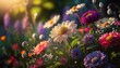 bright beautiful flower garden with different flowers on a sunny day