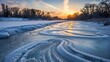 Document the intricate patterns of ice formations on a frozen river