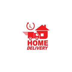 House Car logo vector template, design concept of car delivering packages to the house, Vektor Desain Templat Logo Rumah Truk Bergerak, Lambang, Konsep Desain, Simbol Kreatif, Ikon