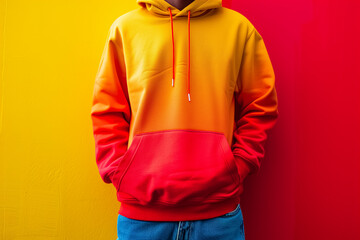 Wall Mural - A multi-colored, bright hoodie on a simple, solid background. Hoodie mockup. Ghost mannequin