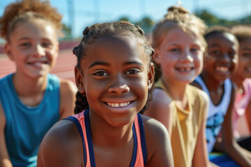 Wall Mural - Multiracial group of cheerful kids during exercise class