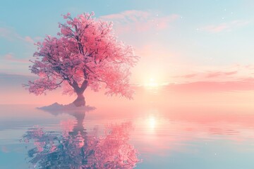  Pink Tree Standing in Middle of Body of Water