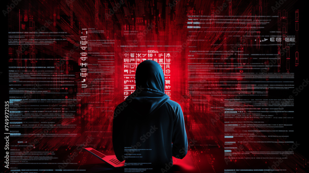 Photo Stock Computer Hacker in Hoodie. Obscured Dark Face. Hacker ...