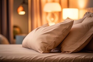 Wall Mural - Close-up view of white bed with pillows and comforter
