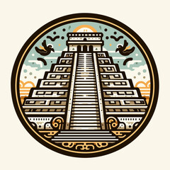 Maya Pyramid Mexican Stone Ruin, vector illustration cartoon chichen itza sticker logo icon vector.