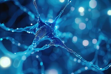 Wall Mural - Image of the brain and digital neural network. Abstract of neural connections on blue Science Technology Futuristic Background Theme