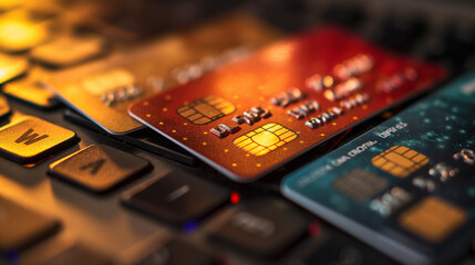 Technological shopping revolution: Illuminated credit cards ready for secure, futuristic shopping experiences