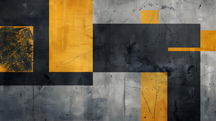 Poster - Industrial-style grunge background with abstract yellow and black geometric shapes