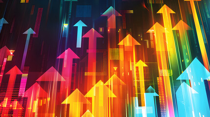 Poster - Colorful arrows ascending on digital growth chart