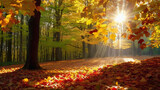 Fototapeta Natura - Nature's Canvas: Autumn's Splendor with Colorful Falling Leaves