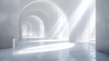 Poster - Modern white arched hallway with sunlight