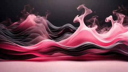 Wall Mural - Gradient pink and black smoky waves in the dark background. Colorful 3D abstract background with waves. 