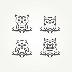 Wall Mural - set of cute owl line art icon logo template vector illustration design