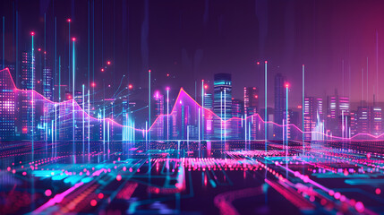 Aufkleber - Futuristic city skyline with glowing neon lights