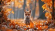 Carnivore fox relaxes in leafy forest, surrounded by natural landscape