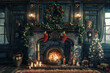 Fireplace With Stockings And A Wreath Hanging Above It