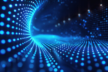 Wall Mural - Technology pattern abstract net lines with small dots on every line, style blue neon type.