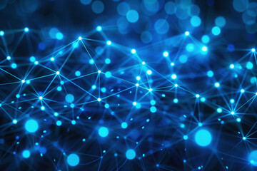 Wall Mural - Technology pattern abstract net lines with small dots on every line, style blue neon type.