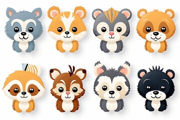  Printable cute pets animal doodle sticker clipart cartoon Illustration set