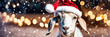 goat in santa's hat year of the goat. Selective focus.