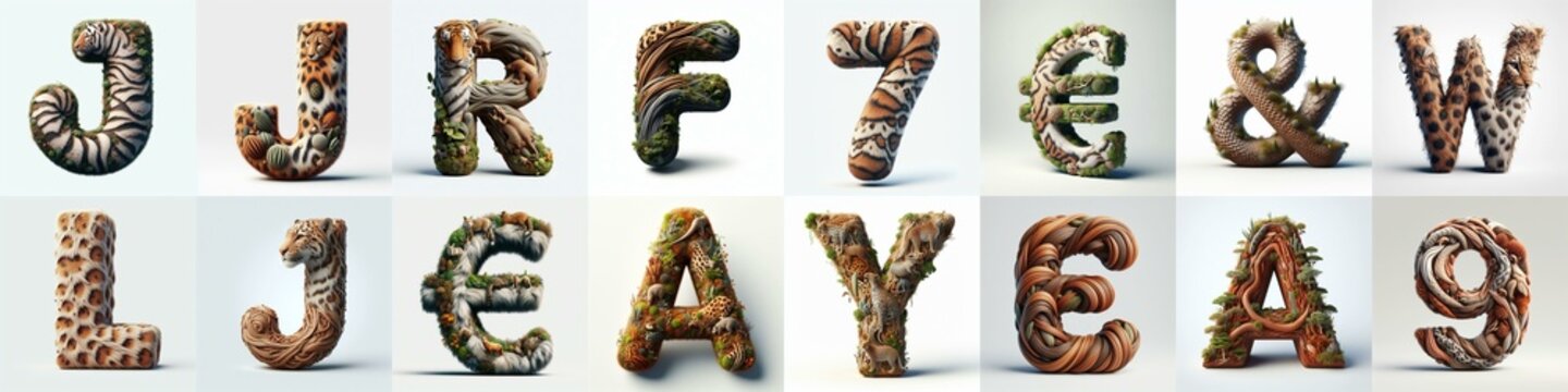 Animal lettering 3D. AI generated illustration
