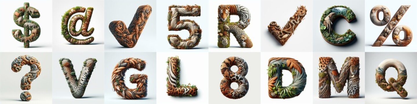 Animal lettering 3D. AI generated illustration
