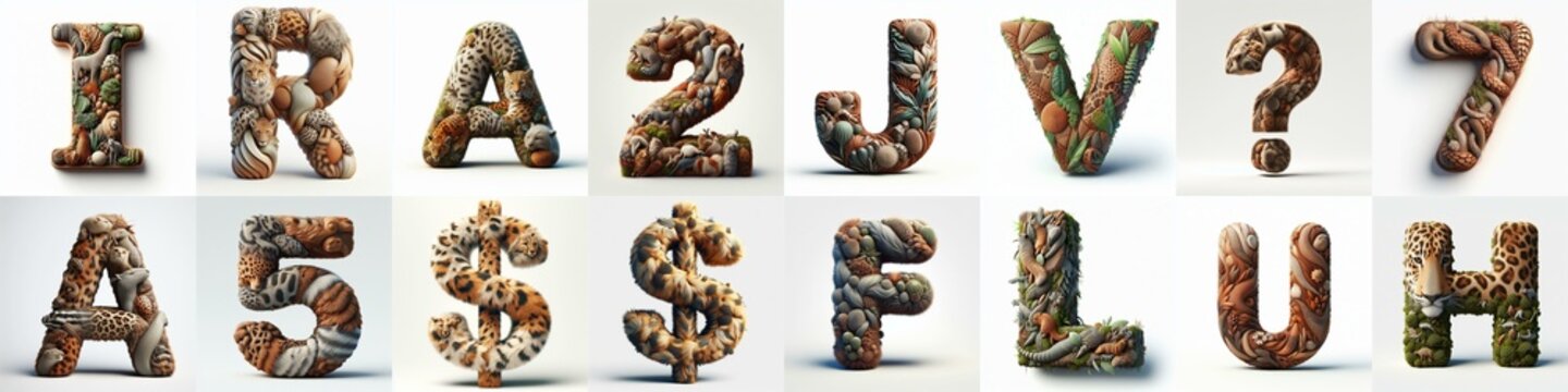 Animal lettering 3D. AI generated illustration