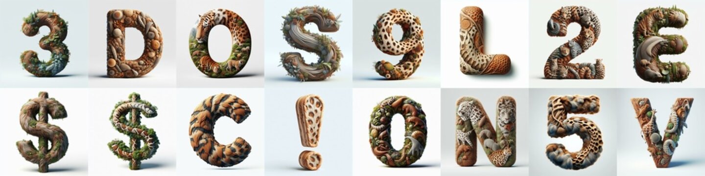Animal lettering 3D. AI generated illustration