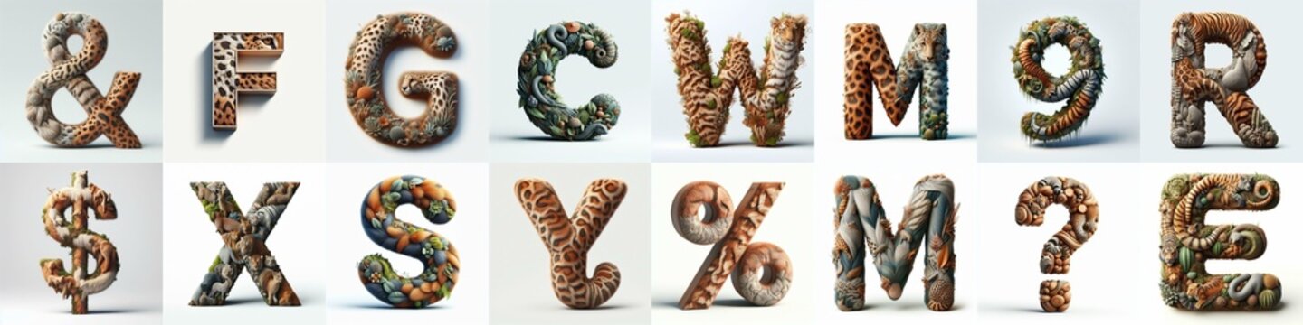 Animal lettering 3D. AI generated illustration