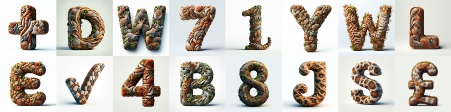Animal lettering 3D. AI generated illustration