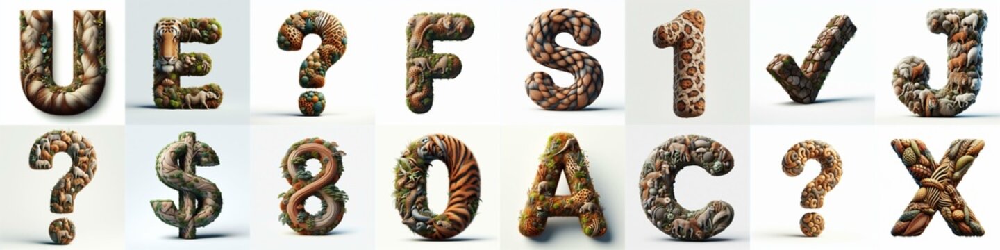 Animal lettering 3D. AI generated illustration