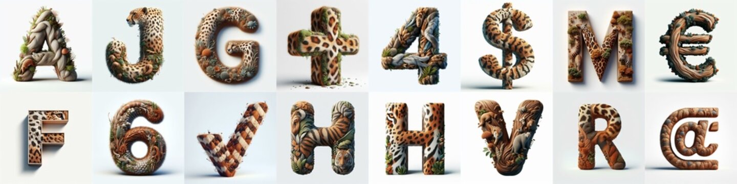 Animal lettering 3D. AI generated illustration
